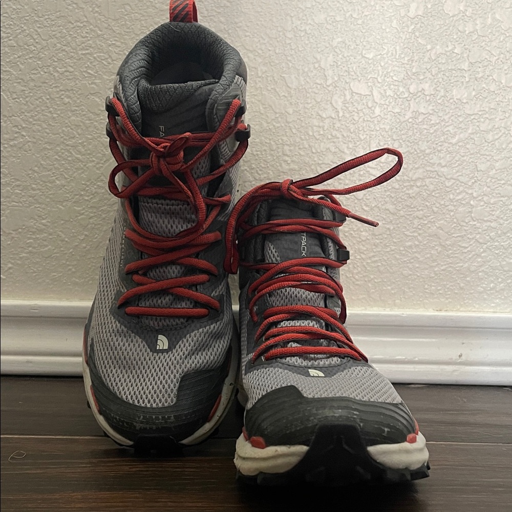 The North Face Gray and Red Athletic Shoes
